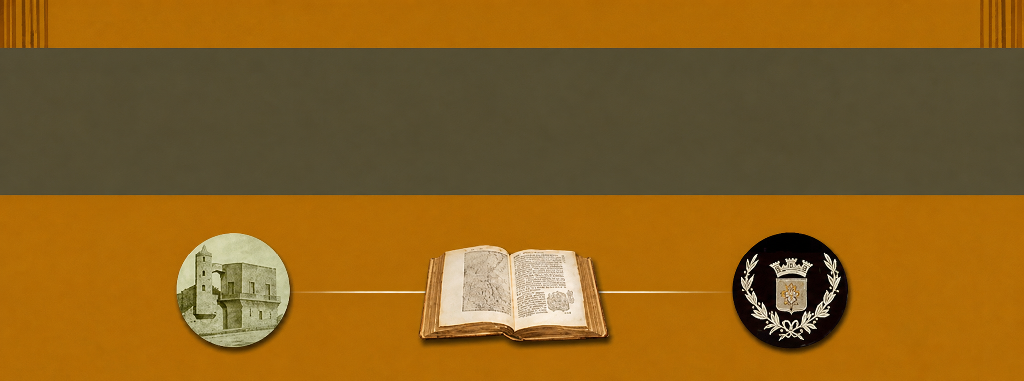 Bandeau de l'Académie des Sciences et Lettres de Montpellier avec la Tour de la Babotte, un manuscrit médiéval et le blason de Montpellier